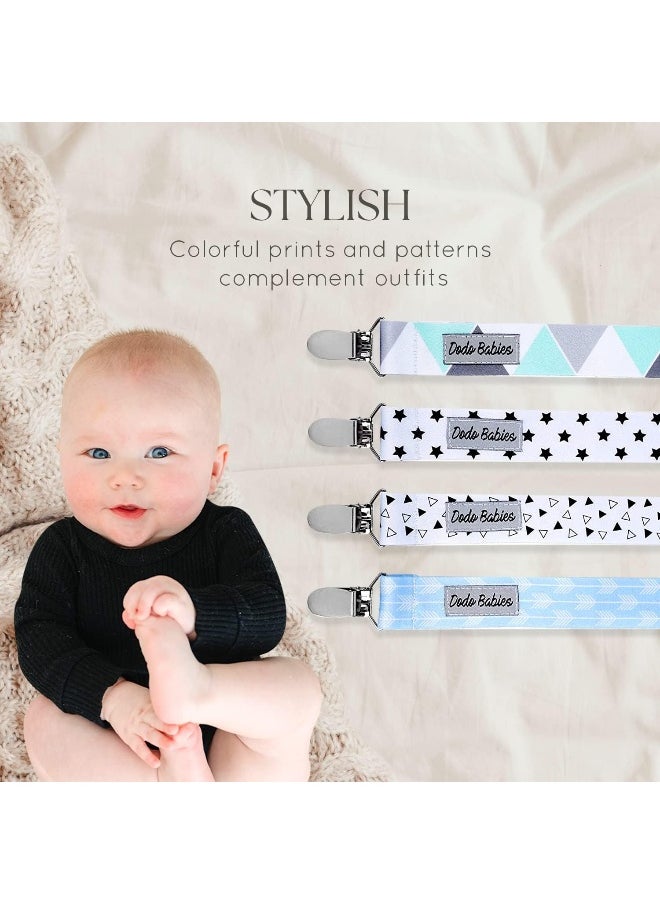 Dodo Babies Pacifier Clip Pack of 4 + Pacifier Case, Premium Quality Modern Designs Universal