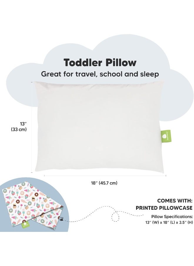 My Little Dreamy Toddler Pillow With Pillowcase - Organic Cotton for Sleeping, Kids, Travel - Mini Bed Pillow (Sweet Tooth)