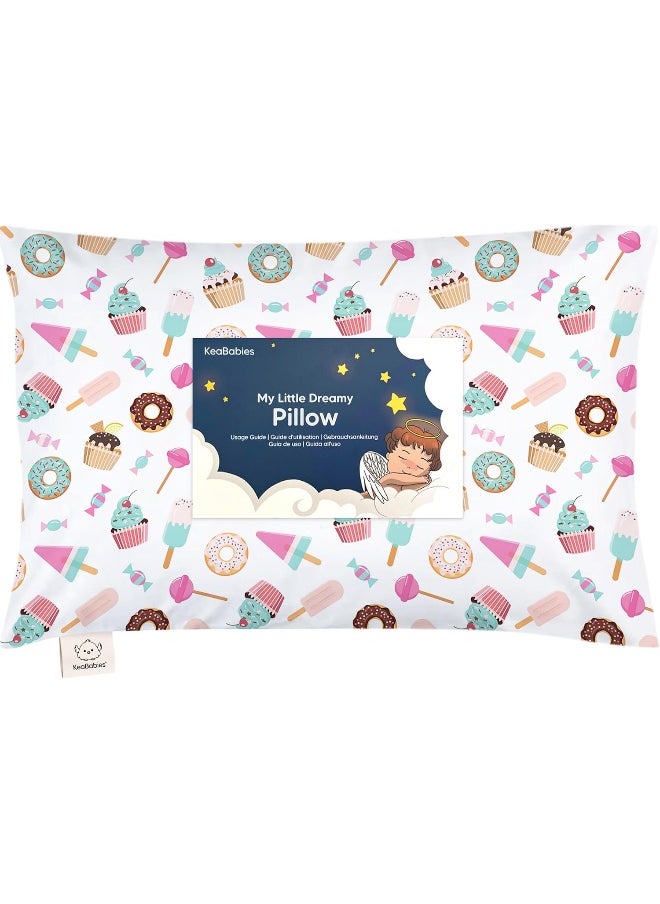 My Little Dreamy Toddler Pillow With Pillowcase - Organic Cotton for Sleeping, Kids, Travel - Mini Bed Pillow (Sweet Tooth)