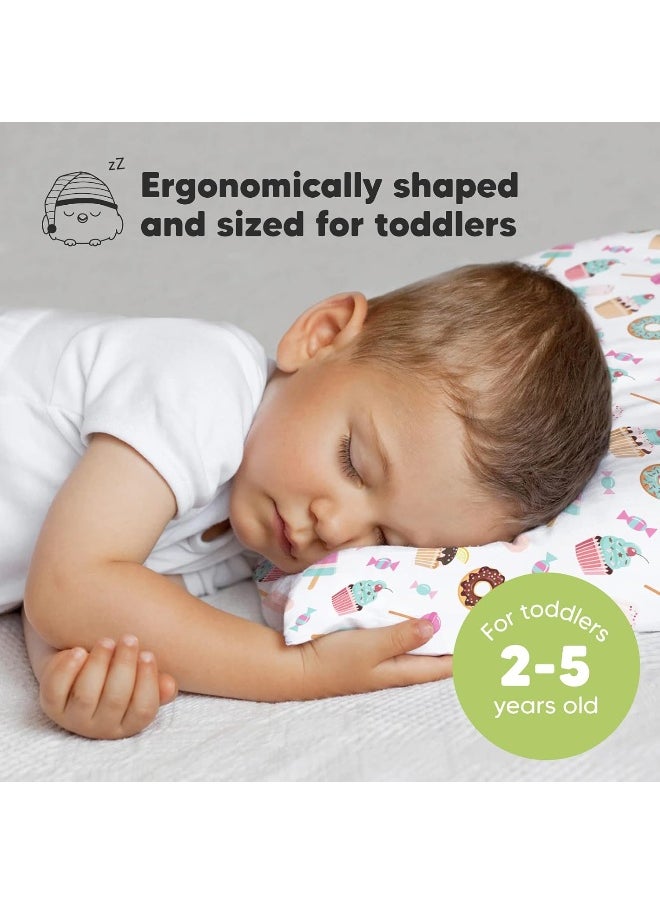 My Little Dreamy Toddler Pillow With Pillowcase - Organic Cotton for Sleeping, Kids, Travel - Mini Bed Pillow (Sweet Tooth)