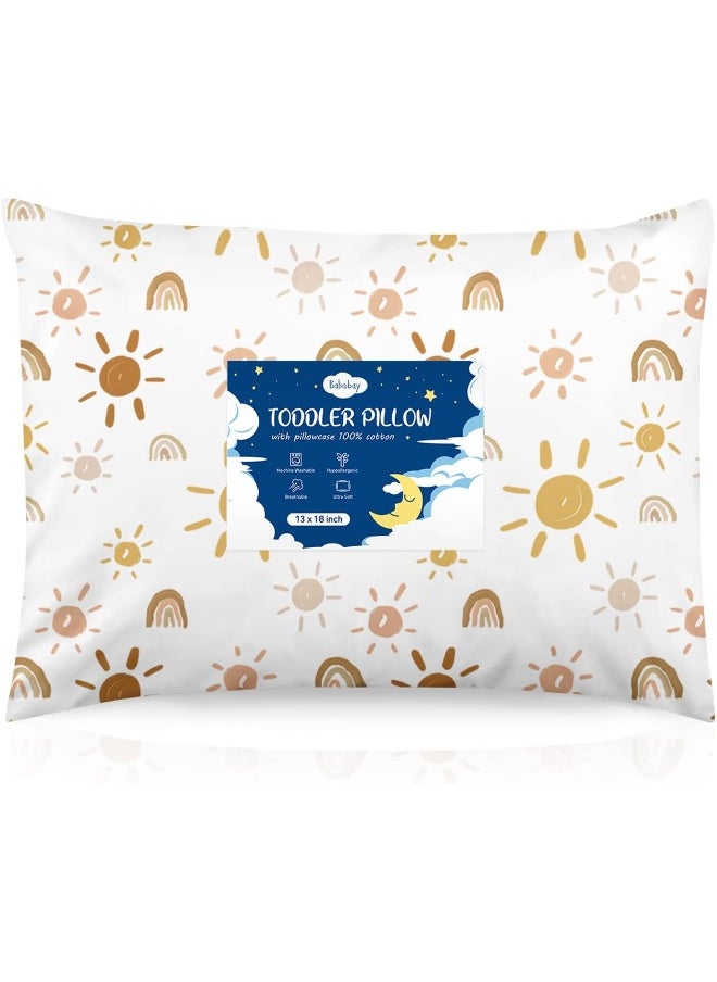 Babebay Toddler Pillow, 13X18 Toddler Pillows for Sleeping, Machine Washable Kids Pillow with Pillowcase, Perfect for Travel, Toddlers Cot (Sunshine Rainbow)