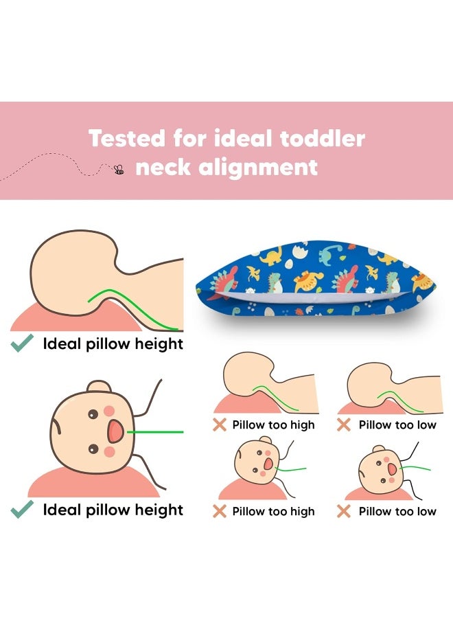 Toddler Pillow with Pillowcase - 13x18 My Little Dreamy Pillow, Organic Cotton Toddler Pillows for Sleeping, Kids Pillow, Travel Pillows, Mini Pillow, Nursery Pillow, Toddler Bed Pillow (DinoWorld)