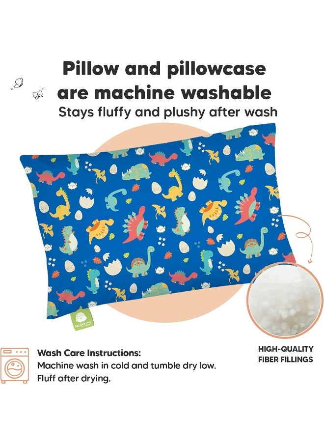 Toddler Pillow with Pillowcase - 13x18 My Little Dreamy Pillow, Organic Cotton Toddler Pillows for Sleeping, Kids Pillow, Travel Pillows, Mini Pillow, Nursery Pillow, Toddler Bed Pillow (DinoWorld)