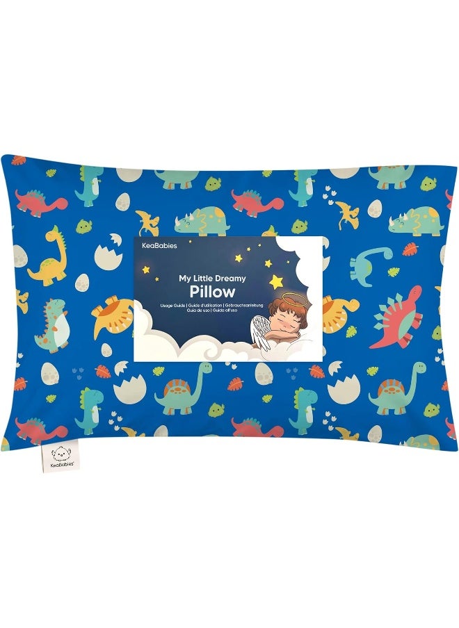 Toddler Pillow with Pillowcase - 13x18 My Little Dreamy Pillow, Organic Cotton Toddler Pillows for Sleeping, Kids Pillow, Travel Pillows, Mini Pillow, Nursery Pillow, Toddler Bed Pillow (DinoWorld)