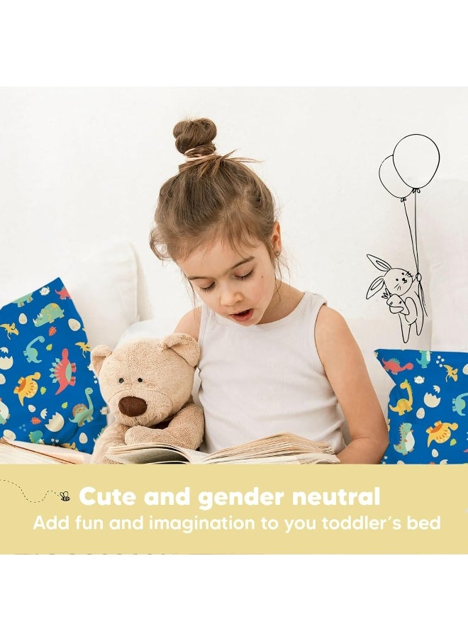 Toddler Pillow with Pillowcase - 13x18 My Little Dreamy Pillow, Organic Cotton Toddler Pillows for Sleeping, Kids Pillow, Travel Pillows, Mini Pillow, Nursery Pillow, Toddler Bed Pillow (DinoWorld)