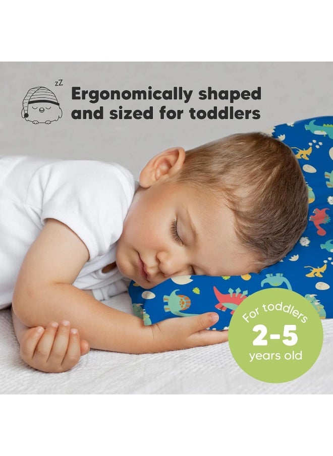Toddler Pillow with Pillowcase - 13x18 My Little Dreamy Pillow, Organic Cotton Toddler Pillows for Sleeping, Kids Pillow, Travel Pillows, Mini Pillow, Nursery Pillow, Toddler Bed Pillow (DinoWorld)