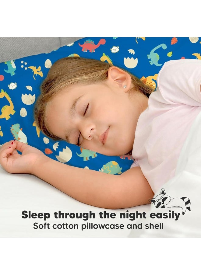 Toddler Pillow with Pillowcase - 13x18 My Little Dreamy Pillow, Organic Cotton Toddler Pillows for Sleeping, Kids Pillow, Travel Pillows, Mini Pillow, Nursery Pillow, Toddler Bed Pillow (DinoWorld)