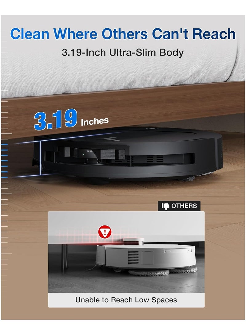 2025 New Launch Deebot T50 Pro Omni Robot Vacuum and Mop, 8.1cm Ultra-Thin, 15000Pa Suction, ZeroTangle, TruEdge, Obstacle Avoidance, Auto Mop Wash/Dry/Refill, Self-Emptying,Pet Hair Friendly 4 L 55 W T50 Pro Black