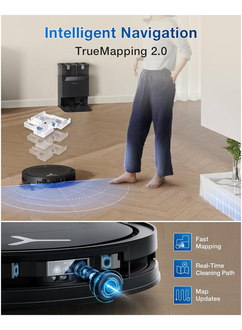 2025 New Launch Deebot T50 Pro Omni Robot Vacuum and Mop, 8.1cm Ultra-Thin, 15000Pa Suction, ZeroTangle, TruEdge, Obstacle Avoidance, Auto Mop Wash/Dry/Refill, Self-Emptying,Pet Hair Friendly 4 L 55 W T50 Pro Black