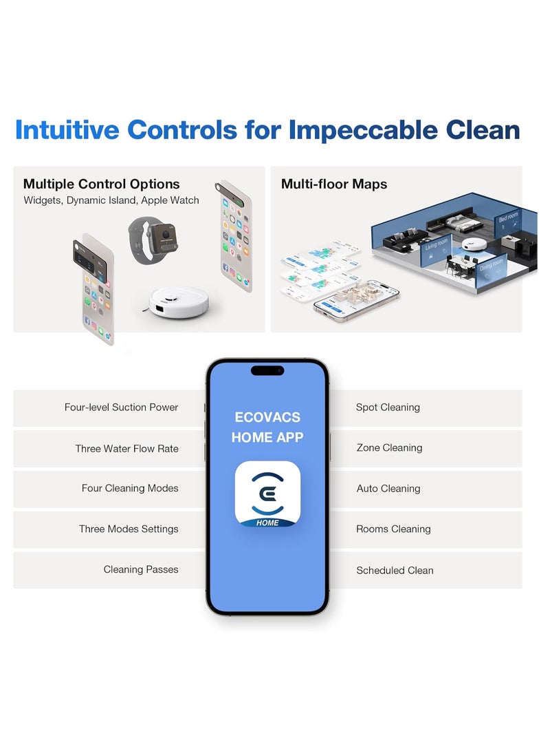 Deebot N30 Pro Omni Robot Vacuum Cleaner with Mop Function, 10,000 Pa Suction Power, ZeroTangle 2.0 Technology, TruEdg Edge Cleaning, 60°C Hot Water Mop Cleaning, Hot Air Drying 3.5 L 60 W YDLX11-1 White