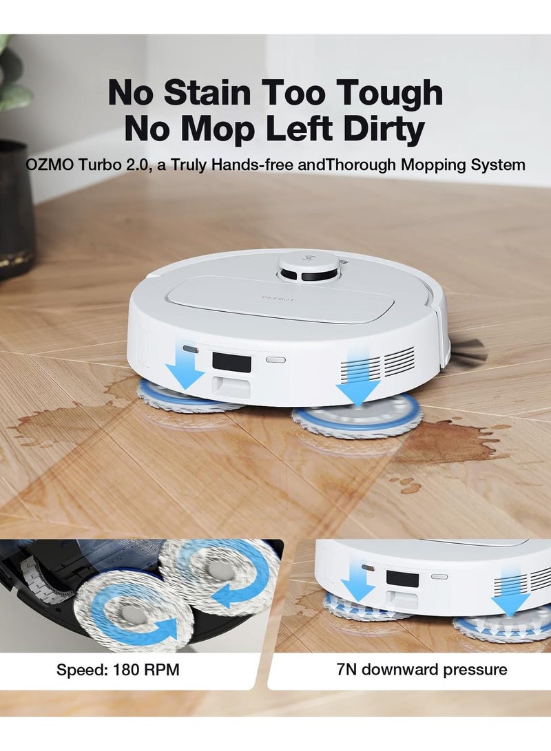 Deebot N30 Pro Omni Robot Vacuum Cleaner with Mop Function, 10,000 Pa Suction Power, ZeroTangle 2.0 Technology, TruEdg Edge Cleaning, 60°C Hot Water Mop Cleaning, Hot Air Drying 3.5 L 60 W YDLX11-1 White