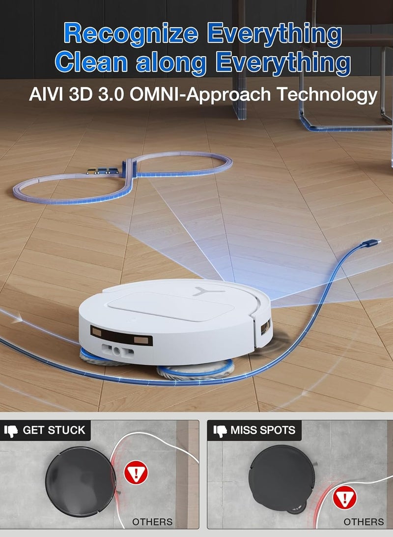 15,000 Pa Deebot T50 Pro Omni Robot Vacuum Cleaner with all in 1 Station, Extended Side Brush and Mop, Auto Mop Wash with 75°C Hot Water, Ultra Thin 81 mm 4 L 55 W T50 PRO White