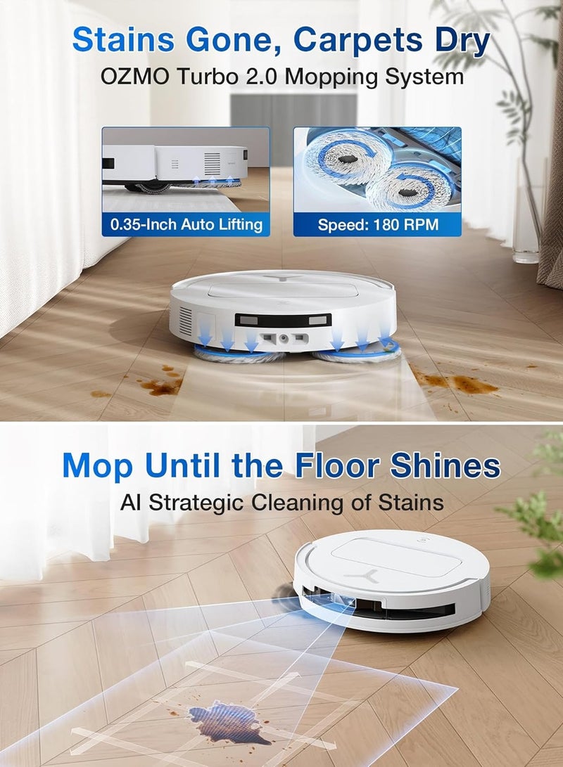 15,000 Pa Deebot T50 Pro Omni Robot Vacuum Cleaner with all in 1 Station, Extended Side Brush and Mop, Auto Mop Wash with 75°C Hot Water, Ultra Thin 81 mm 4 L 55 W T50 PRO White