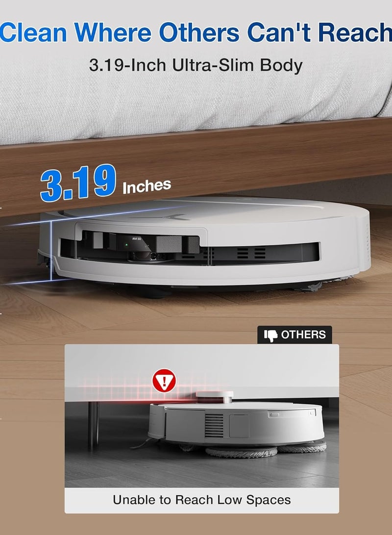 15,000 Pa Deebot T50 Pro Omni Robot Vacuum Cleaner with all in 1 Station, Extended Side Brush and Mop, Auto Mop Wash with 75°C Hot Water, Ultra Thin 81 mm 4 L 55 W T50 PRO White