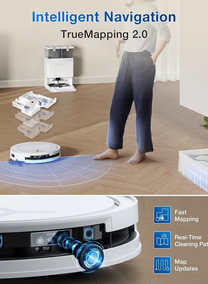 15,000 Pa Deebot T50 Pro Omni Robot Vacuum Cleaner with all in 1 Station, Extended Side Brush and Mop, Auto Mop Wash with 75°C Hot Water, Ultra Thin 81 mm 4 L 55 W T50 PRO White