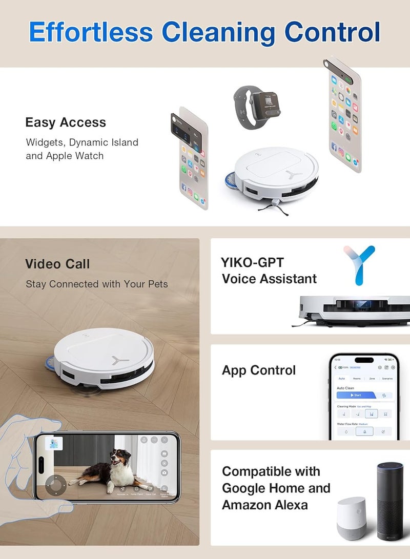 15,000 Pa Deebot T50 Pro Omni Robot Vacuum Cleaner with all in 1 Station, Extended Side Brush and Mop, Auto Mop Wash with 75°C Hot Water, Ultra Thin 81 mm 4 L 55 W T50 PRO White