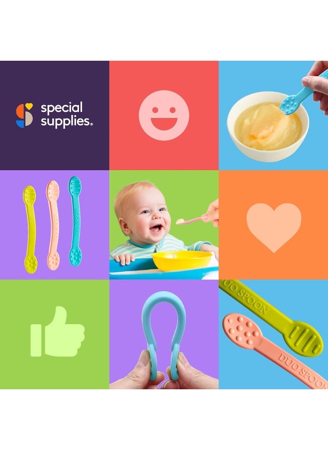 Special Supplies Duo Spoon Oral Motor Therapy Tools, 3 Pack, Textured Stimulation and Sensory Input Treatment for Babies, Toddlers or Kids, BPA Free Silicone with Flexible, Easy Handle