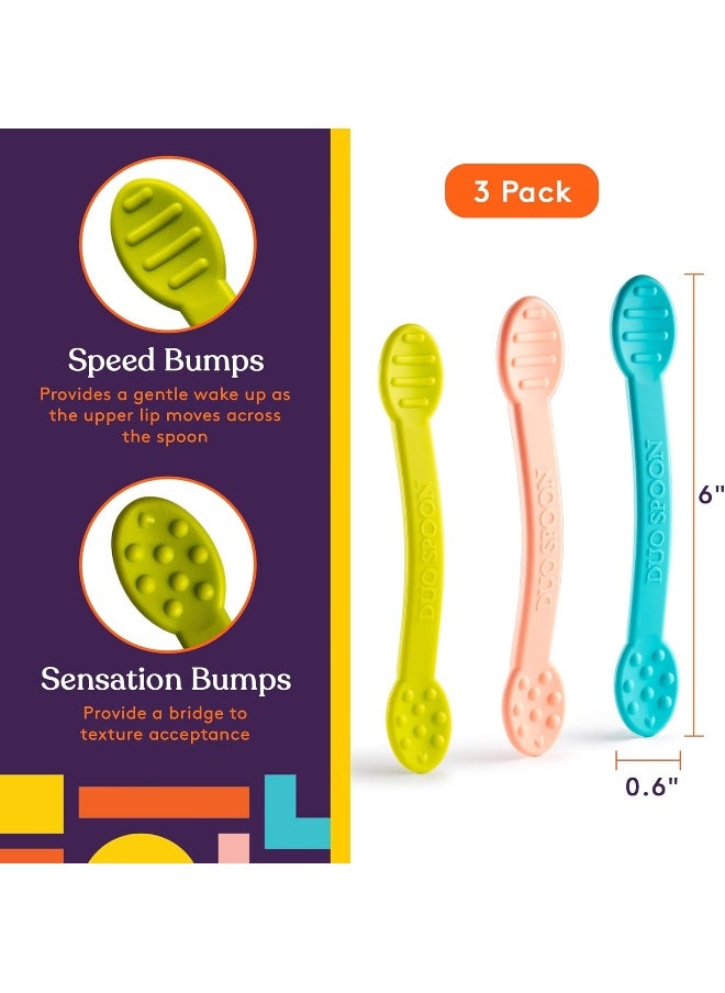 Special Supplies Duo Spoon Oral Motor Therapy Tools, 3 Pack, Textured Stimulation and Sensory Input Treatment for Babies, Toddlers or Kids, BPA Free Silicone with Flexible, Easy Handle