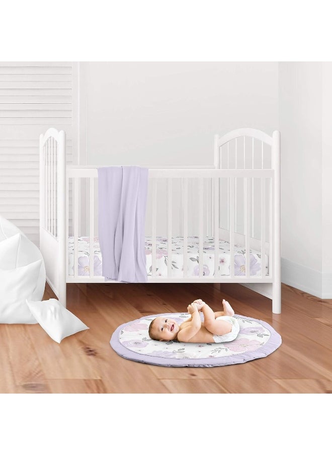 Sweet Jojo Designs Lavender Purple, Pink, Grey and White Shabby Chic Playmat Tummy Time Baby and Infant Play Mat for Watercolor Floral Collection - Rose Flower