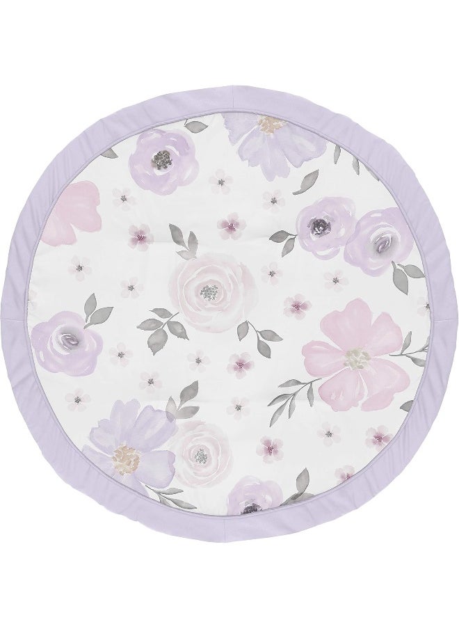 Sweet Jojo Designs Lavender Purple, Pink, Grey and White Shabby Chic Playmat Tummy Time Baby and Infant Play Mat for Watercolor Floral Collection - Rose Flower