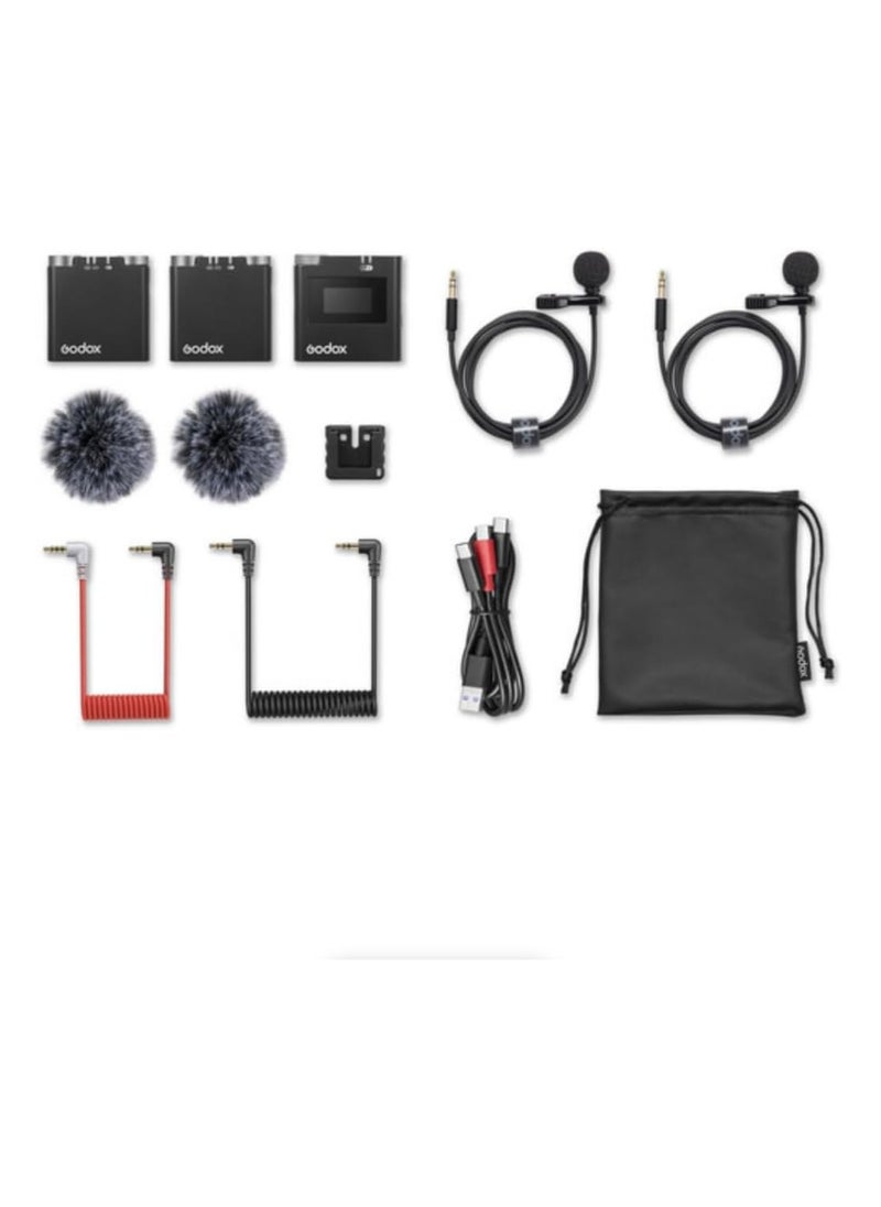 Godox Virso S M2 2-Person Wireless Microphone System for Sony – Dual-Channel 2.4GHz Mic Set for Cameras & Smartphones