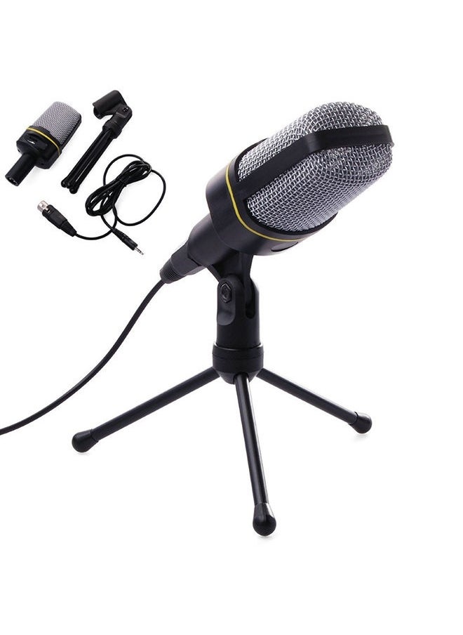 3.5mm Plug Audio Broadcast Sound Recording Condenser Microphone with Tripod XDY37858 Black