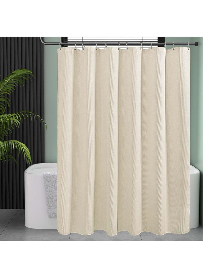 Shower Curtain Fabric, Waffle Shower Curtains for Bathroom, Cloth Shower Curtain Heavy Duty, Thick Bathroom Shower Curtains Hotel Quality, Premium Polyester, Beige, 180*180cm