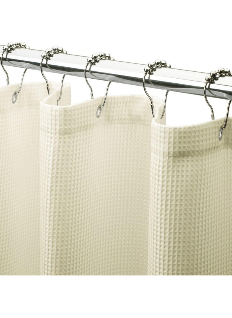 Shower Curtain Fabric, Waffle Shower Curtains for Bathroom, Cloth Shower Curtain Heavy Duty, Thick Bathroom Shower Curtains Hotel Quality, Premium Polyester, Beige, 180*180cm