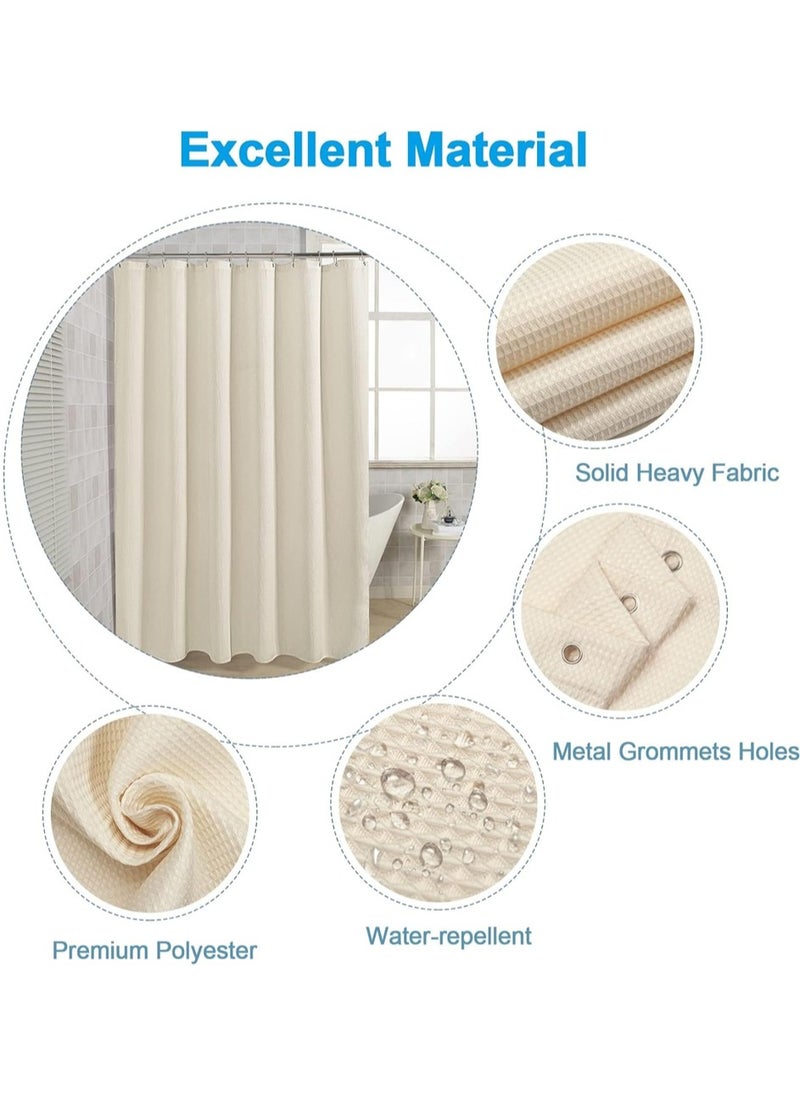 Shower Curtain Fabric, Waffle Shower Curtains for Bathroom, Cloth Shower Curtain Heavy Duty, Thick Bathroom Shower Curtains Hotel Quality, Premium Polyester, Beige, 180*180cm