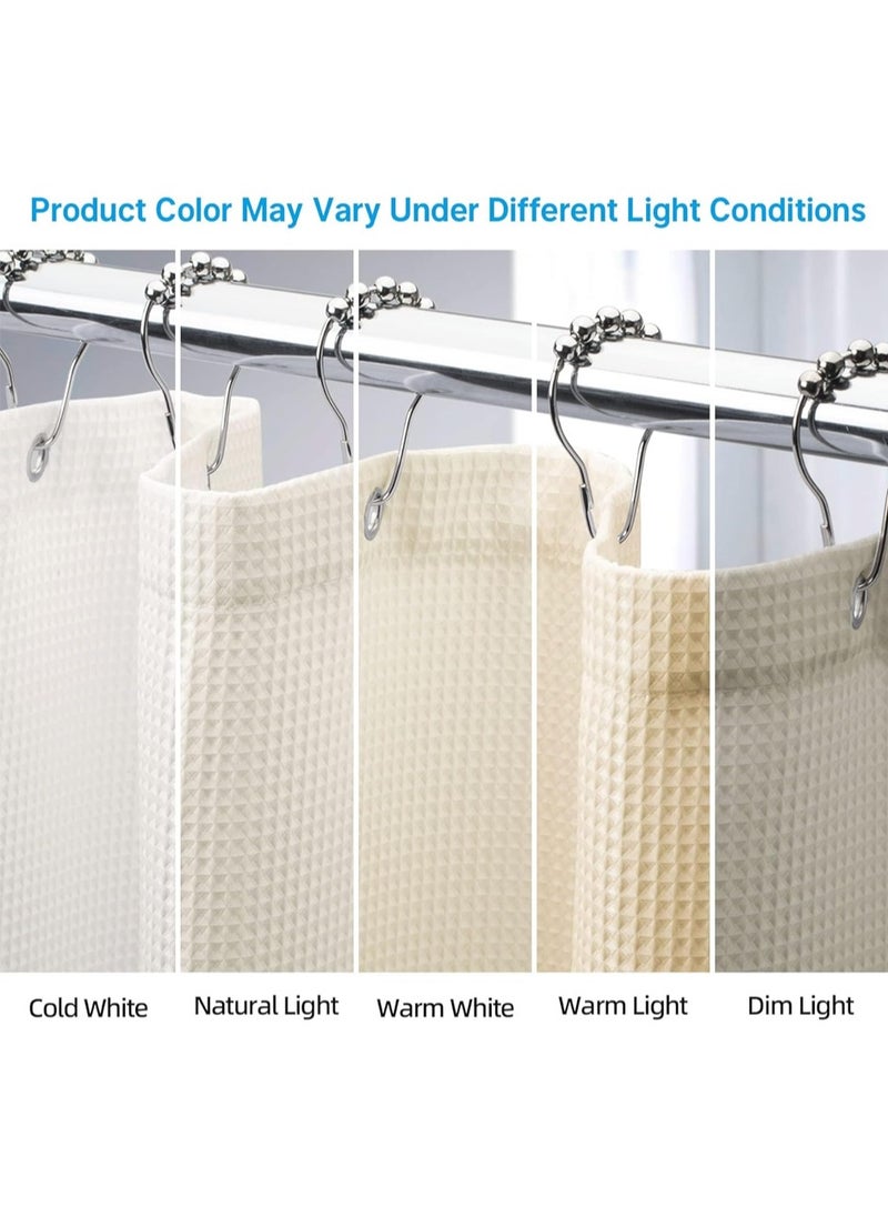 Shower Curtain Fabric, Waffle Shower Curtains for Bathroom, Cloth Shower Curtain Heavy Duty, Thick Bathroom Shower Curtains Hotel Quality, Premium Polyester, Beige, 180*180cm