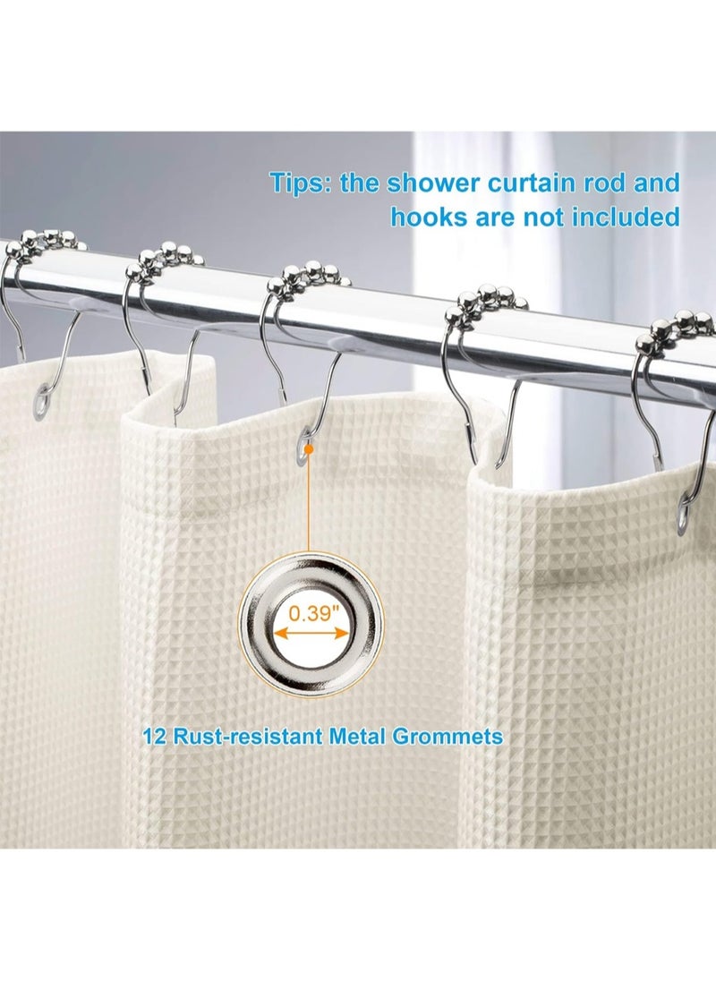 Shower Curtain Fabric, Waffle Shower Curtains for Bathroom, Cloth Shower Curtain Heavy Duty, Thick Bathroom Shower Curtains Hotel Quality, Premium Polyester, Beige, 180*180cm
