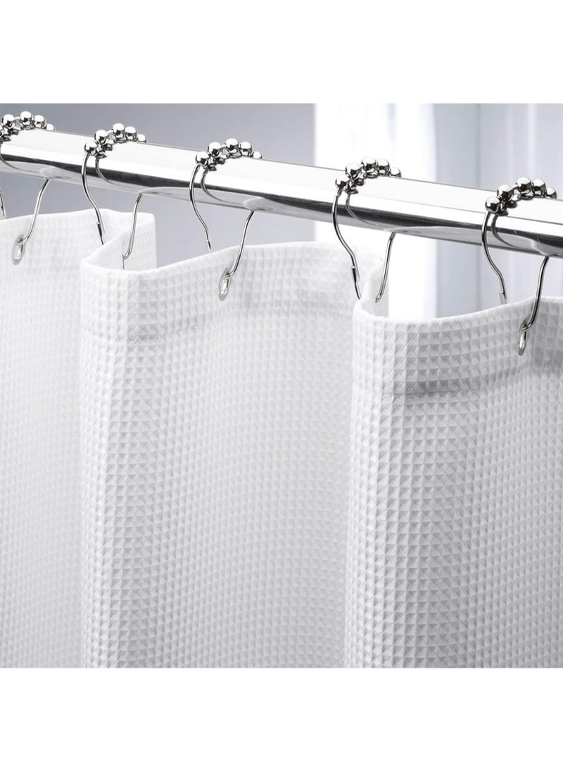 Shower Curtain Fabric, Waffle Shower Curtains for Bathroom, Cloth Shower Curtain Heavy Duty, Thick Bathroom Shower Curtains Hotel Quality, Premium Polyester, White, 180*180cm