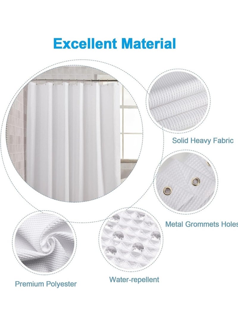 Shower Curtain Fabric, Waffle Shower Curtains for Bathroom, Cloth Shower Curtain Heavy Duty, Thick Bathroom Shower Curtains Hotel Quality, Premium Polyester, White, 180*180cm