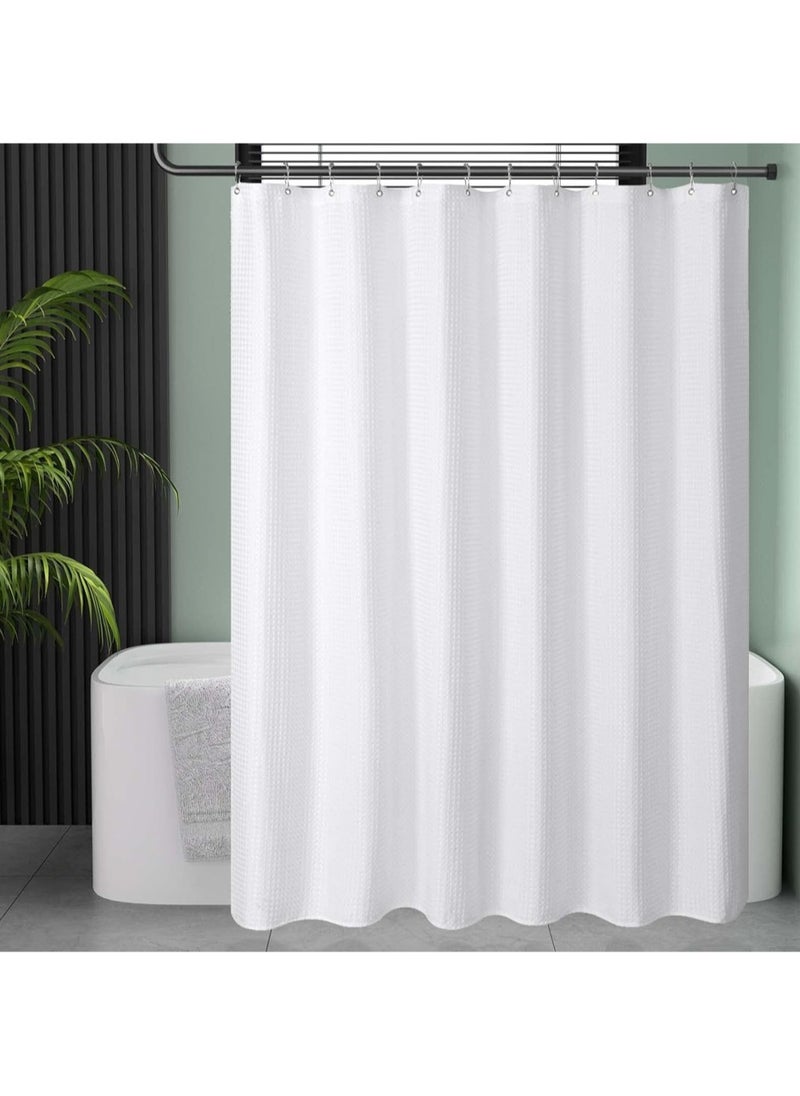Shower Curtain Fabric, Waffle Shower Curtains for Bathroom, Cloth Shower Curtain Heavy Duty, Thick Bathroom Shower Curtains Hotel Quality, Premium Polyester, White, 180*180cm