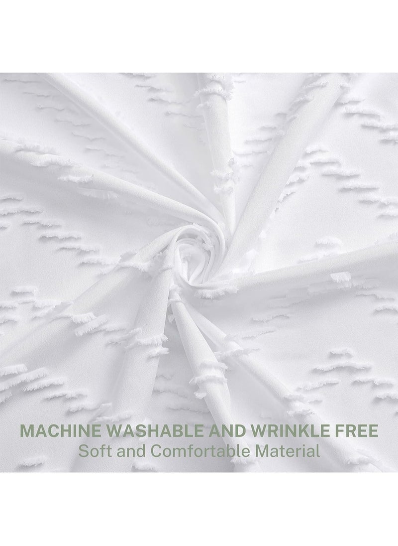 Boho Shower Curtain White Tassel Woven Fabric Shower Curtain Modern Farmhouse Textured Tufted Chevron Striped Minimalist Bathroom Hotel, 182*182CM