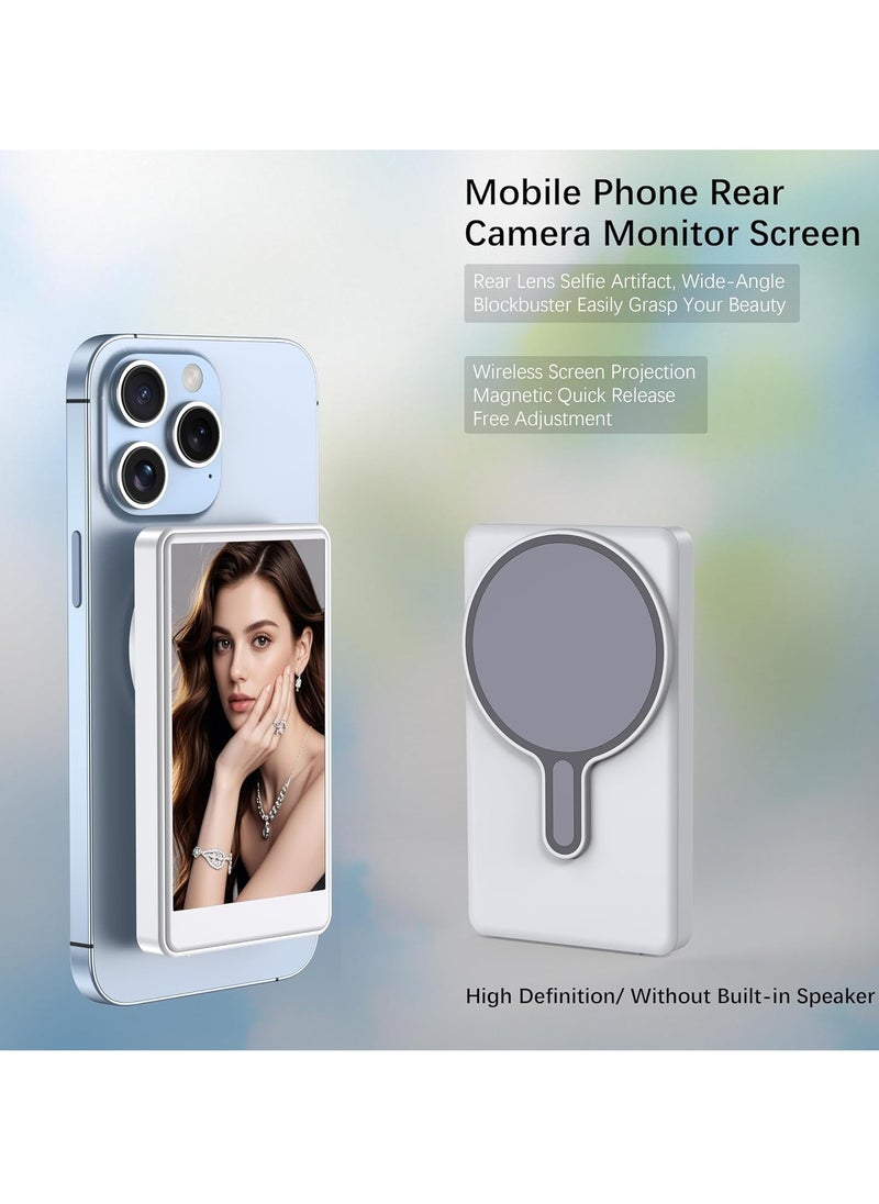 Vlog Selfie Monitor Screen for Smartphone Rear Camera || 4-Inch Wireless Display with Magnetic Mount & Remote | Compatible with iPhone | Ideal for Vlogging, Live Streaming, Selfies & YouTube Content || Lightweight, Portable Monitor (White)