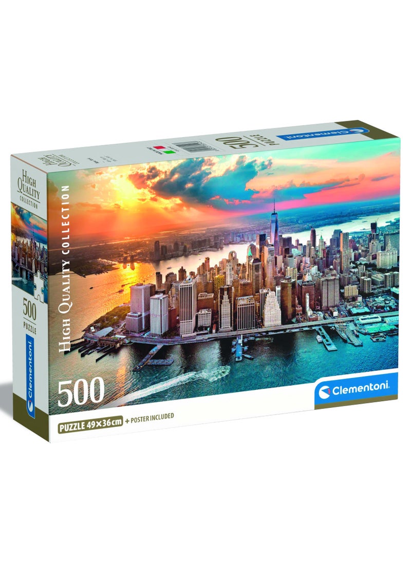 Clementoni Puzzle HQC New York+Poster 500 Pieces | Jigsaw Puzzle | Puzzle for Adults | Challenging Puzzle | Perfect for Stress Reliever and Puzzle Lovers | Made in Italy