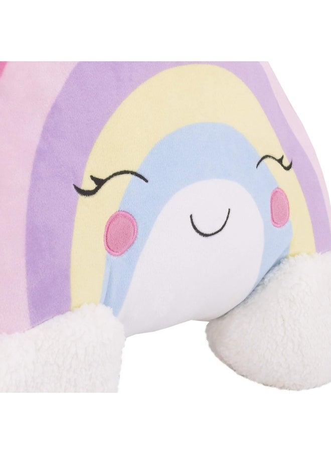 NoJo Pillow Shaped Plush Sherpa Decorative Pillow, 16x12 Inch (Pack of 1), Rainbow with Clouds-Pink/Lilac/Yellow/White/Pink/Lavender