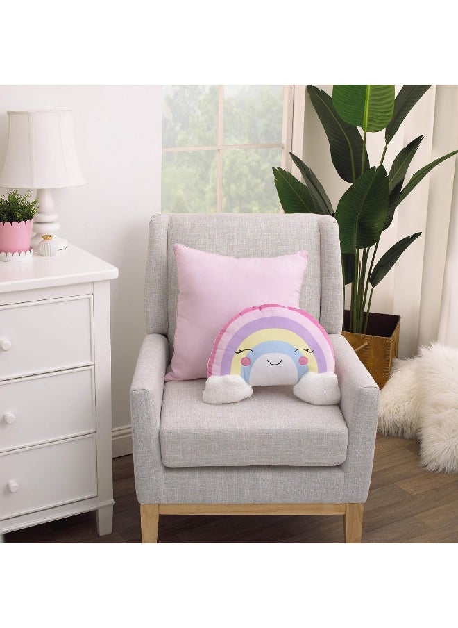 NoJo Pillow Shaped Plush Sherpa Decorative Pillow, 16x12 Inch (Pack of 1), Rainbow with Clouds-Pink/Lilac/Yellow/White/Pink/Lavender