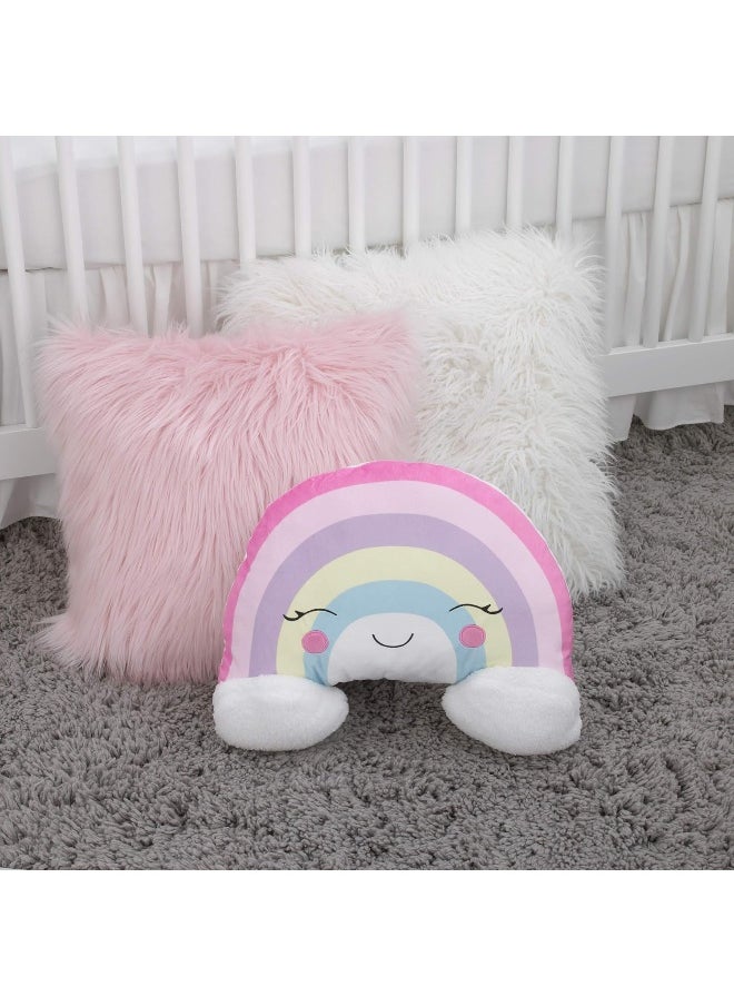 NoJo Pillow Shaped Plush Sherpa Decorative Pillow, 16x12 Inch (Pack of 1), Rainbow with Clouds-Pink/Lilac/Yellow/White/Pink/Lavender