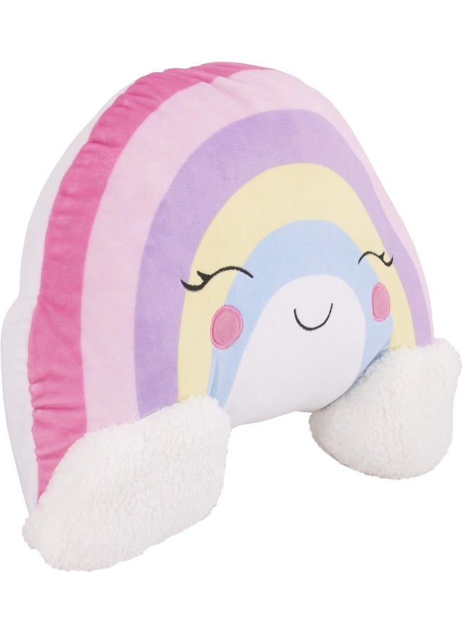 NoJo Pillow Shaped Plush Sherpa Decorative Pillow, 16x12 Inch (Pack of 1), Rainbow with Clouds-Pink/Lilac/Yellow/White/Pink/Lavender
