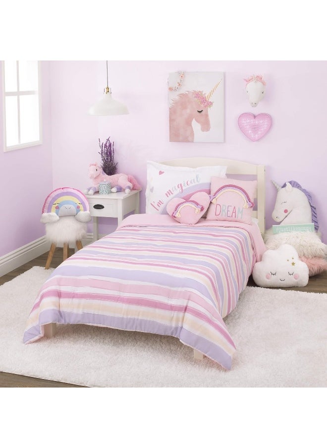 NoJo Pillow Shaped Plush Sherpa Decorative Pillow, 16x12 Inch (Pack of 1), Rainbow with Clouds-Pink/Lilac/Yellow/White/Pink/Lavender