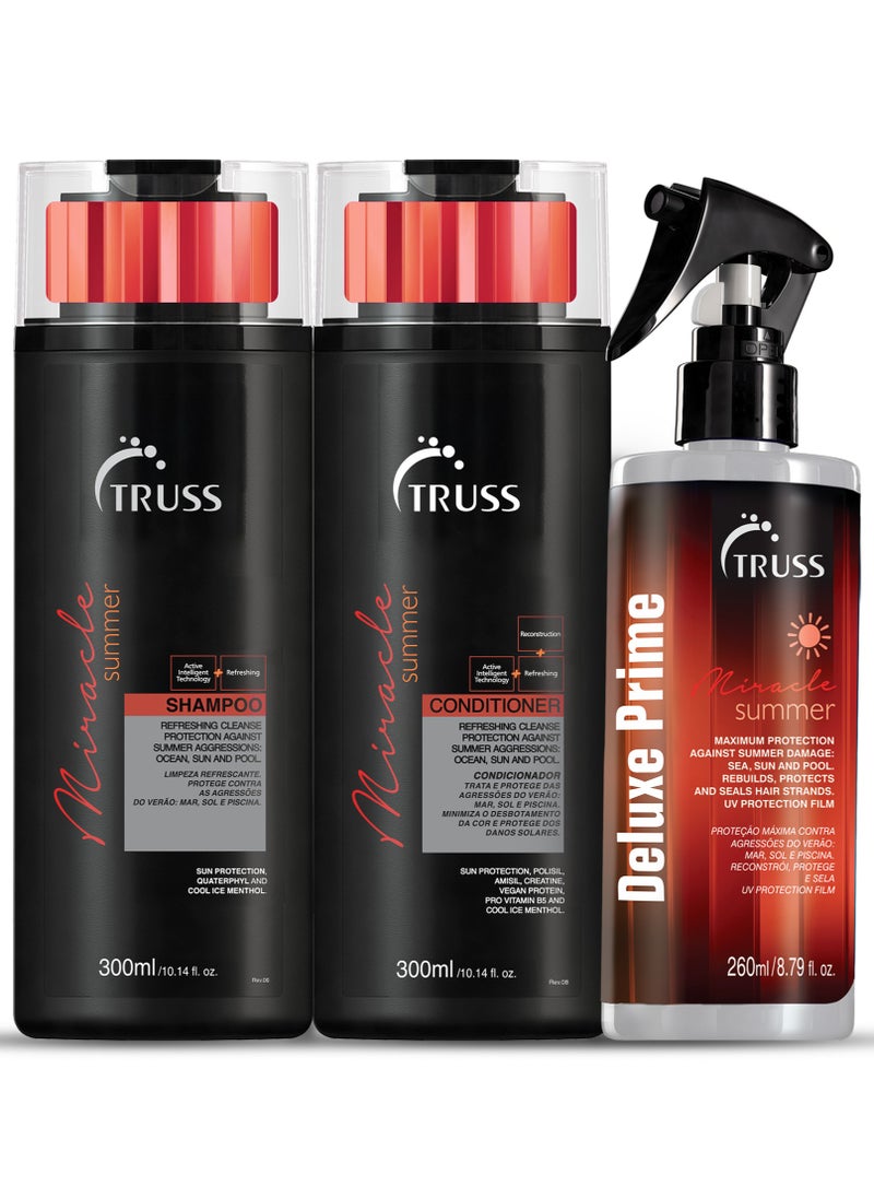 TRUSS PROFESSIONAL Miracle Summer Haircare Set – Shampoo & Conditioner (300 ML Each) + Deluxe Prime Summer Spray (260 ML)
