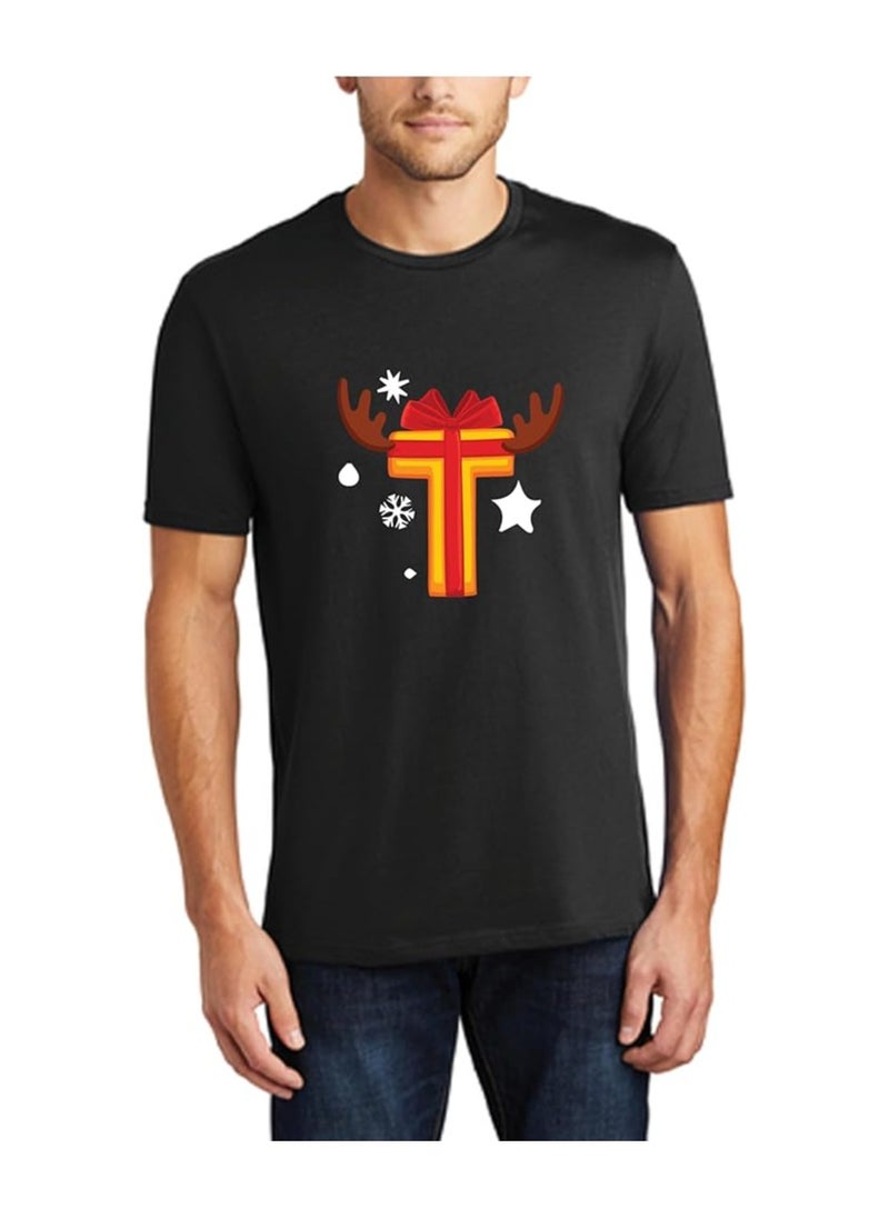 Christmas Initial Letter Printed Adult T-Shirts For Mens-Gift For Everyone