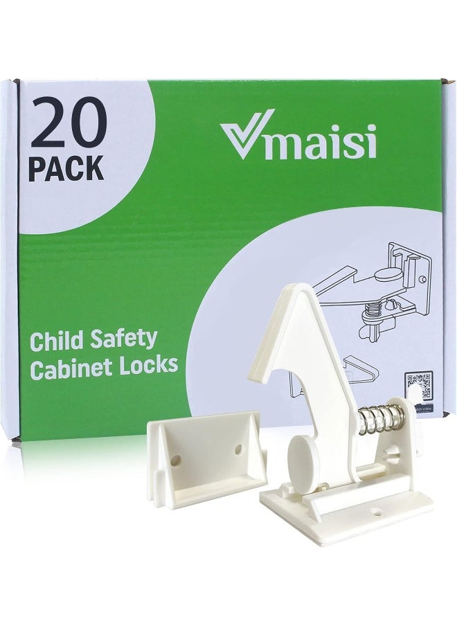 Cabinet Locks Child Safety Latches - 20 Pack Baby Proofing Cabinets & Drawers Lock - Upgraded Stronger Adhesive Easy Installation - No Drilling