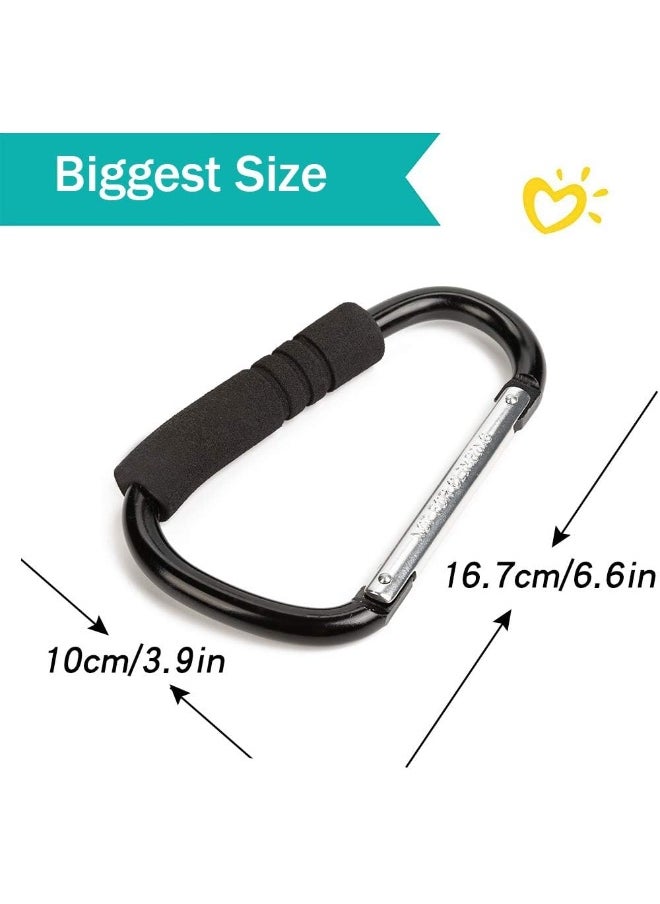 Funbliss Large Buggy Clip 2 Pack 6.6”, Pram Pushchair Stroller Clip, Shopping Accessories Bag Holder Hook Black