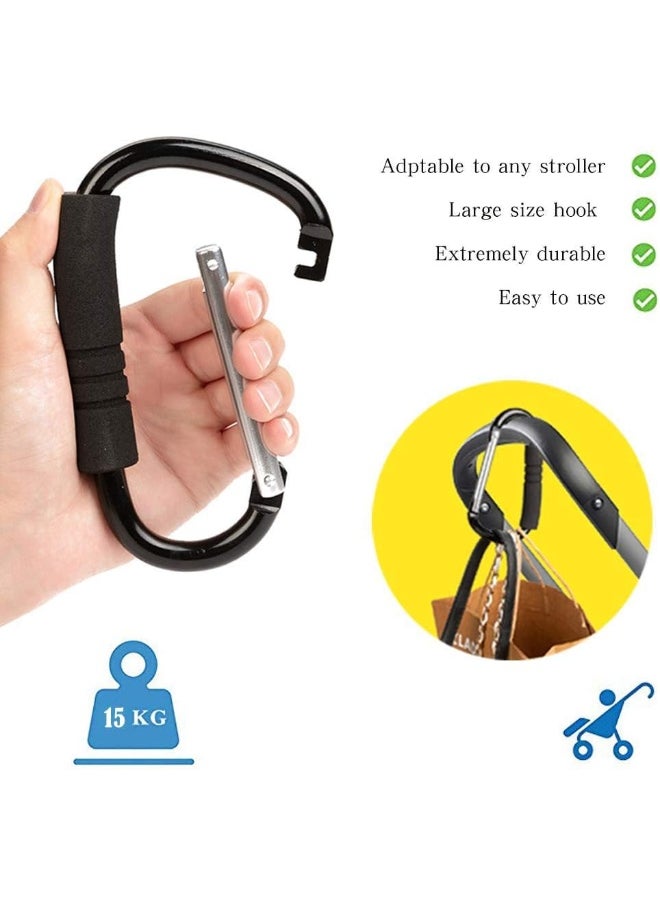 Funbliss Large Buggy Clip 2 Pack 6.6”, Pram Pushchair Stroller Clip, Shopping Accessories Bag Holder Hook Black