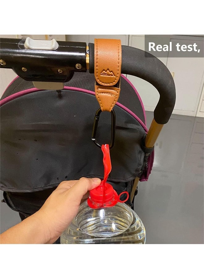 Baby Stroller Hooks Bag Hooks for Hanging Diaper Bags Multipurpose Hooks for Grocery Shopping Bags Premium Vegan Leather Pram Straps 2 Pcs (Brown)