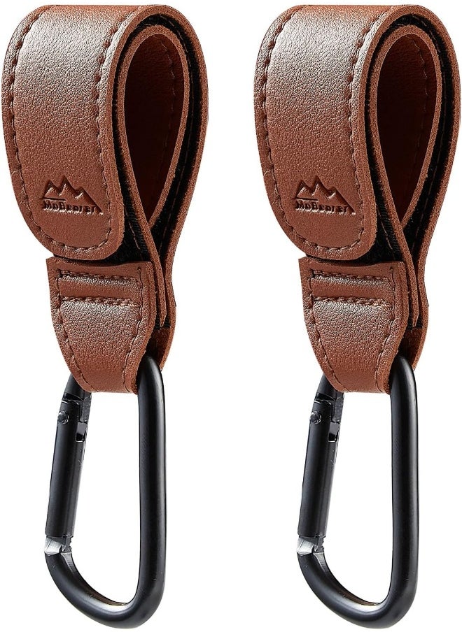 Baby Stroller Hooks Bag Hooks for Hanging Diaper Bags Multipurpose Hooks for Grocery Shopping Bags Premium Vegan Leather Pram Straps 2 Pcs (Brown)