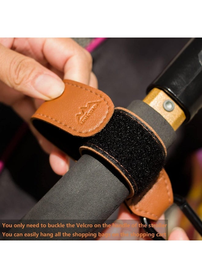 Baby Stroller Hooks Bag Hooks for Hanging Diaper Bags Multipurpose Hooks for Grocery Shopping Bags Premium Vegan Leather Pram Straps 2 Pcs (Brown)